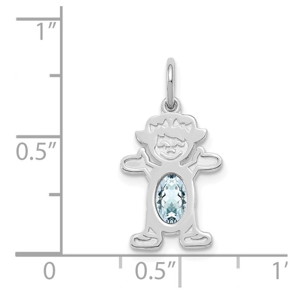 Million Charms 14K White Gold Girl 6x4 Oval Genuine Aquamarine-March